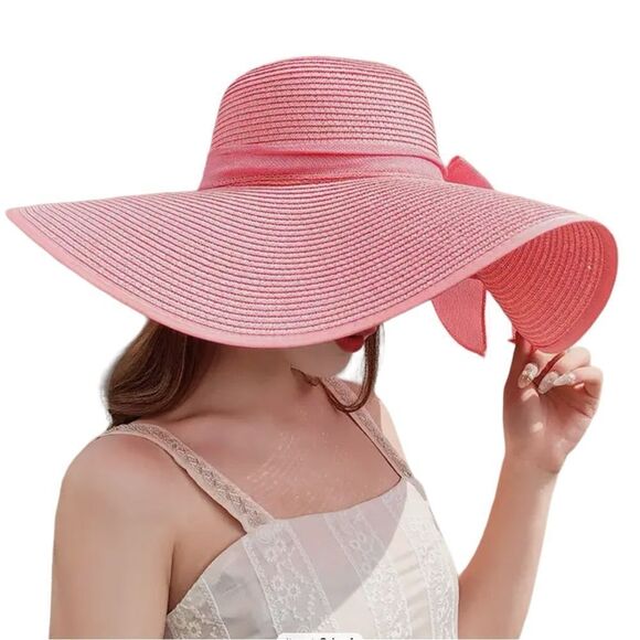 SUMMER PINK STRAW SUN HAT - Picture 1 of 1